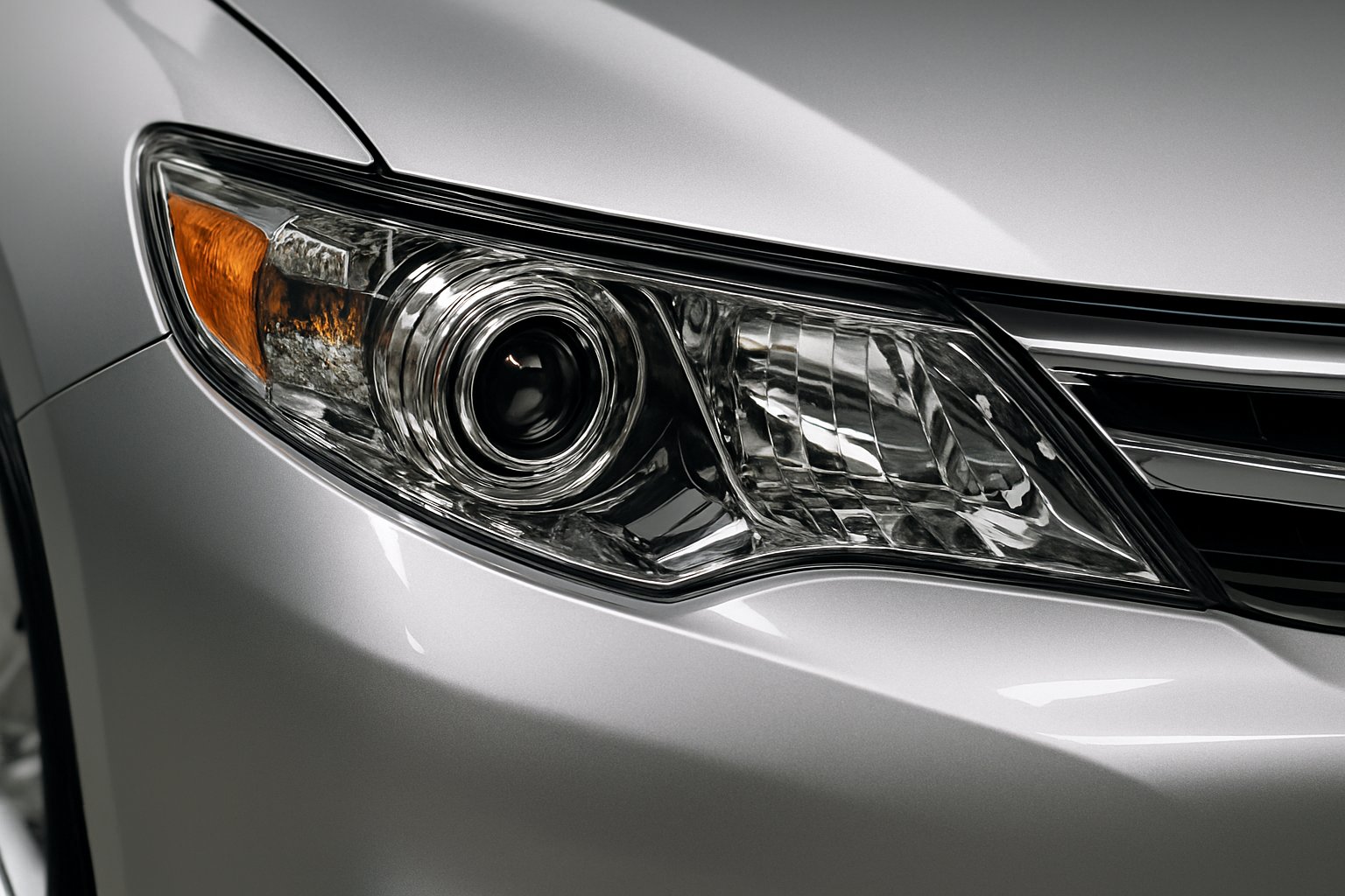 Clear restored vehicle headlight with crisp lens detail