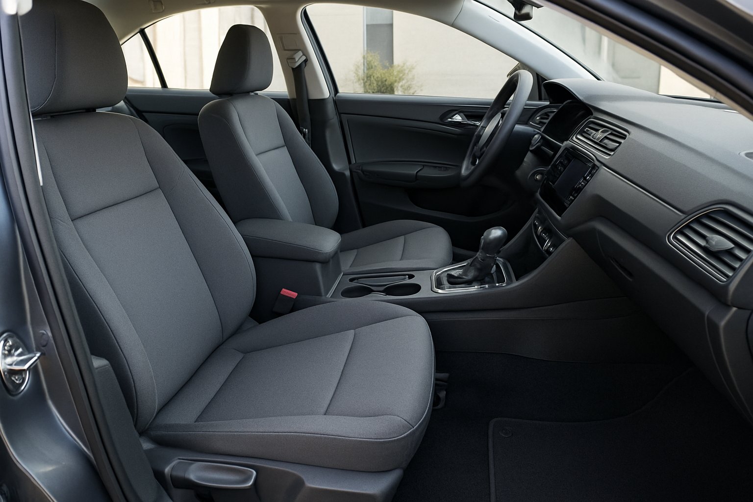 Spotless modern car interior with clean seats dashboard and carpets